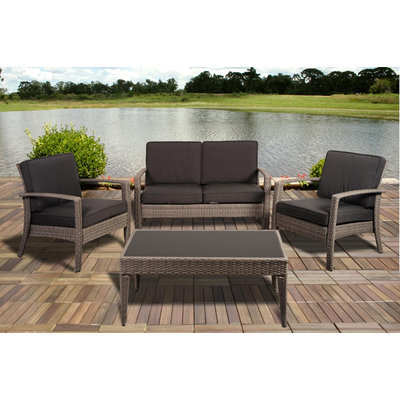 Atantic Atlantic Santorini Deluxe 4 Piece Grey Synthetic Wicker Patio Seating Set With Grey Cushions Gray