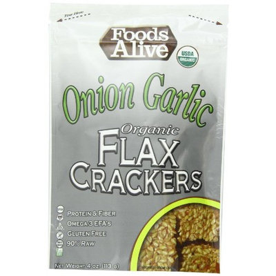 Foods Alive Golden Flax Crackers, Onion Garlic, 4-Ounce Pouches (Pack of 6)