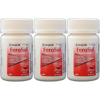 Ferrous Sulfate FC 325mg (5GR) Generic for Feosol Red Tablets 100 Tablets per Bottle 3 PACK Total 300 tablets
