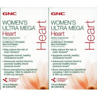 GNC Women's Ultra Mega Heart Multivitamin --2 Bottles each of 90 Caplets