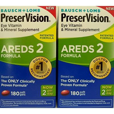 Bausch and Lomb PreserVision AREDS 2 Formula Eye Vitamin and Mineral Supplement - 2 Bottles, 180 Softgels Each