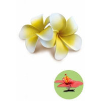 Double Plumeria Clip Foam Flowers - Yellow w/ White Edges