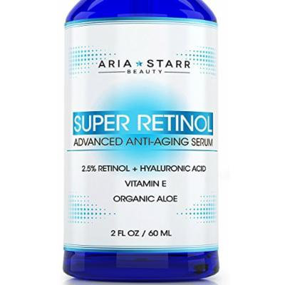 Aria Starr 2.5% Retinol Serum - 2 FL OZ - With Hyaluronic Acid, Vitamin E, Aloe, Jojoba Oil, Green Tea - Best Natural Skin Care Product For Anti Aging Anti Wrinkle, Acne Face, Neck & Eye Treatment