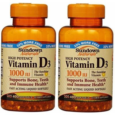 Sundown Naturals High Potency Vitamin D3, 1000 IU, 400 Softgels (Pack of 2) Total 800