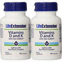 Life Extension Vitamins D and K with Sea-iodine,60 Capsules (2 Pack)