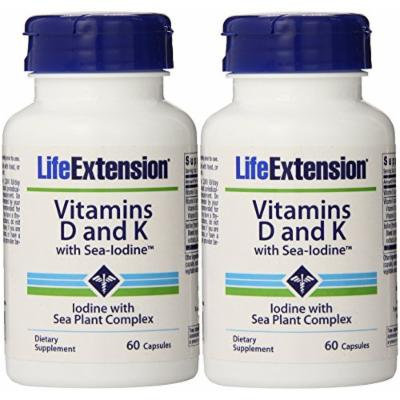 Life Extension Vitamins D and K with Sea-iodine,60 Capsules (2 Pack)
