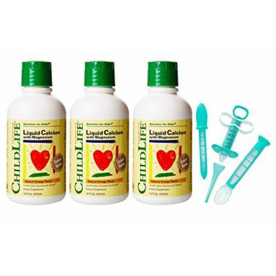 Child Life Liquid Calcium/Magnesium, 16 Fl.Oz. (474 mL) - 3 Pack with Medicine Dispenser Kit