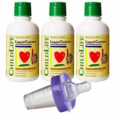 Child Life Liquid Calcium/Magnesium, 16 Fl.Oz. (474 mL) - 3 Pack with Medicator Medicine Dispenser