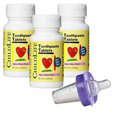 Child Life Toothpaste Tablets - 60 Tablets (500mg) (Pack of 3) with Medicator Medicine Dispenser