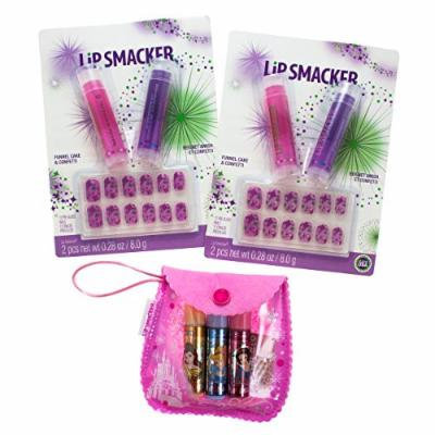 3 Sets Lip Smacker Flavored Balm Pre-Glued Finger Nails Disney Princess + Pouch