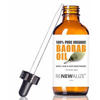 Organic BAOBAB OIL by Renewalize in LARGE 4 OZ. DARK GLASS BOTTLE with Glass Eye Dropper , Highest Quality 100% Pure Cold Pressed and Unrefined (Virgin) , Non-GMO , All Natural Moisturizer for Luxurious Hair , Skin and Nails , Helps to Enhance Hair's...