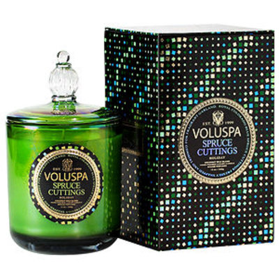 Voluspa Maison Holiday Collection Boxed Candle with Glass Lid, Spruce Cuttings, 13 oz