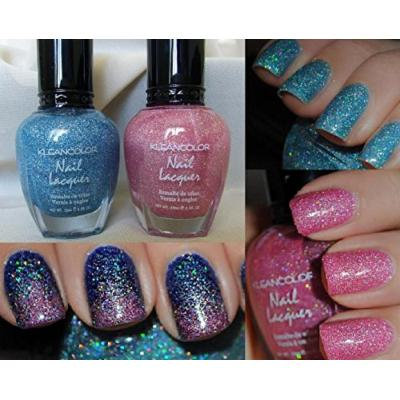 2 Colors Holo Blue & Pink Kleancolor Nail Polish Holographic Glitter Set