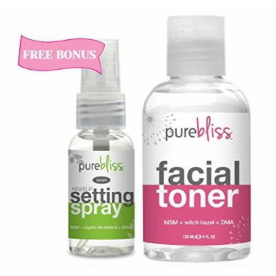 Witch Hazel Facial Toner by Pure Bliss - Infused with Skin Revitalizing and Pore Minimizing Natural Ingredients - MSM, DMAE, Organic Aloe, White Willow Bark and Tea Tree Oil - Free Trial Size Make Up Setting Spray with Hyaluronic Acid & Green Tea with...