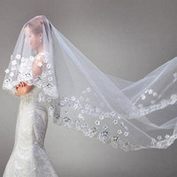 Exquisite Bridal Wedding Veil Embellish Lace Edge & Rhinestone