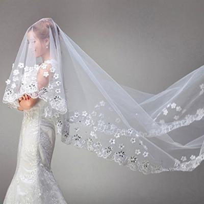 Exquisite Bridal Wedding Veil Embellish Lace Edge & Rhinestone