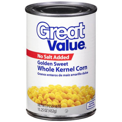 Great Value : Golden Sweet Whole Kernel No Salt Added Corn