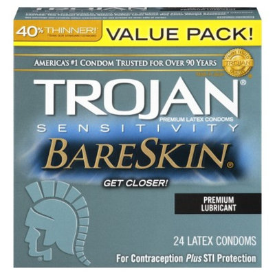 Trojan Bareskin Premium Lubricant Condoms - 24 Count