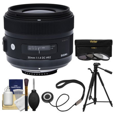 Sigma 30mm f/1.4 ART DC HSM Lens (for Nikon Cameras) with 3 UV/CPL/ND8 Filters + Tripod + Kit
