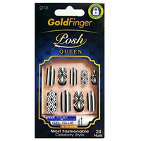 Gold Finger Posh Queen Celebrity style 24 PLUS SIZE Nails- Black and White Stripe