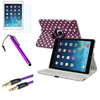 Insten INSTEN Purple/White Polka Dot 360 Leather Case Cover+Matte+Cable For Apple iPad Air 5th