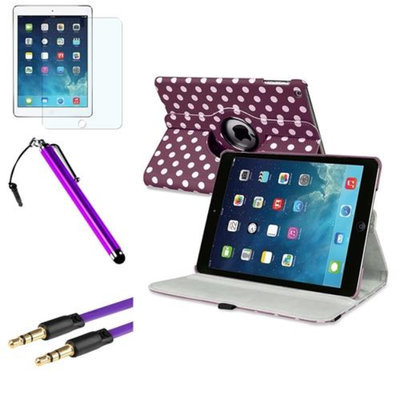 Insten INSTEN Purple/White Polka Dot 360 Leather Case Cover+Matte+Cable For Apple iPad Air 5th