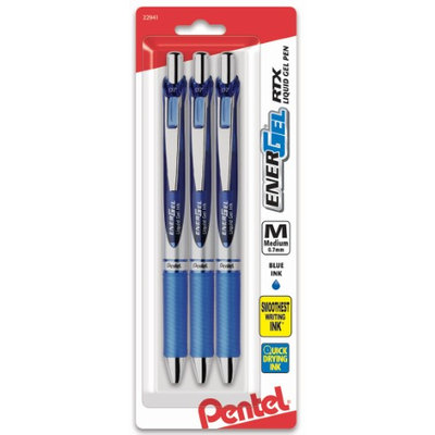 Pentel EnerGel Deluxe RTX Retractable Gel Ink Pens, Medium, Blue, 3/pk
