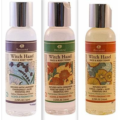 Bretanna Witch Hazel Face & Body Toner Trio Pack - Citrus Sage, Lavender Chamomile & Geranium Rosehip