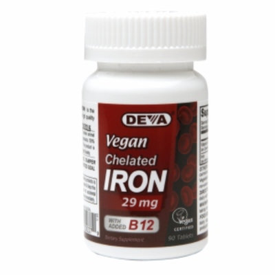 Deva Vegan Vitamins Chelated Iron 29mg with added B12, Tablets, 90 ea
