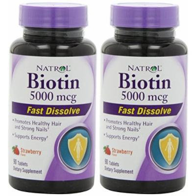 Natrol Biotin 5000 mcg Fast Dissolve Tablets, Strawberry, 90-Count (PCK 2)