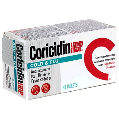 Coricidin HBP Cold and Flu Tablets for People with High Blood Pressure, 48-Count Boxes (Pack of 2)