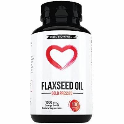 Flaxseed Oil Softgels To Promote A Healthy Heart, Glowing Skin, and Strong & Beautiful Hair & Nails - Cold-Pressed - Essential Omega 3 6 9 Fatty Acids - 1000 mg per serving - Manufactured in the USA