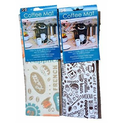 S&T Coffee Mat to Protect Counter Surfaces-Reversible, Cream, Teal, Coral color with Words of Mocha, Cafe Breve and White & Brown with Words of French Roast, Latte-total 2 Mats 12