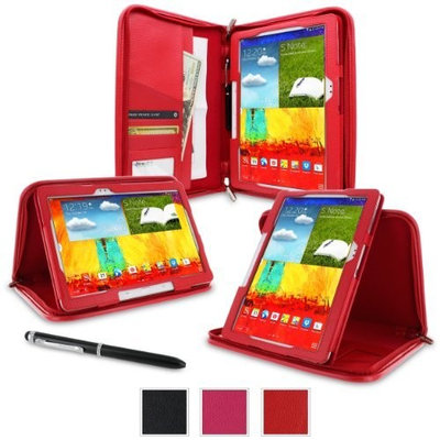 rooCASE Samsung Galaxy Tab Pro 10.1 / Note 10.1 2014 Case - Executive Portfolio Leather Tablet Case - RED (With Auto Wake / Sleep Cover)