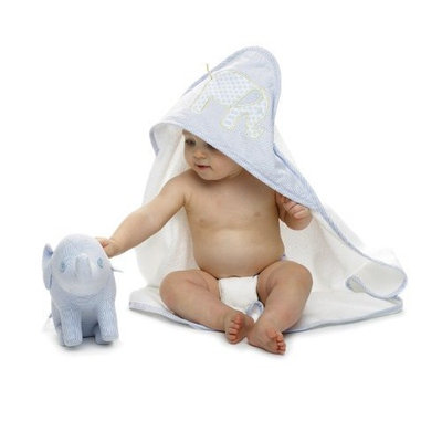 Mud Pie Baby Little Prince Seersucker Hooded Towel with Elephant Appliqué