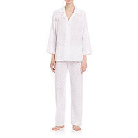 Oscar de la Renta Sleepwear Dot Cotton Pajamas - White