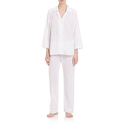 Oscar de la Renta Sleepwear Dot Cotton Pajamas - White