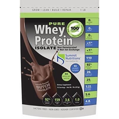 Non-GMO Pure Whey Protein Isolate: 1 lb - Dutch Chocolate - Instanized to Easy Mixing: Lactose Free: Kosher Certified: Naturally Flavored: Sweetened by Stevia: Gluten Free: Highest BCAAs and Glutamines: Zero Fat, Cholesterol, Carbohydrates, Fillers and...