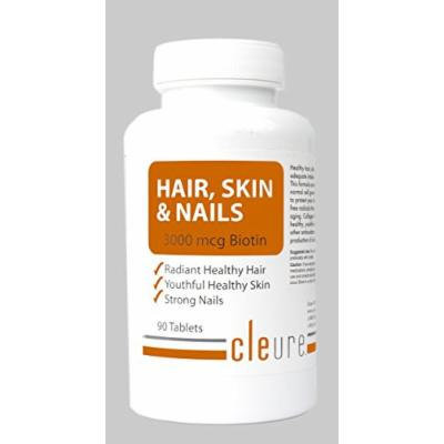 Cleure Hair, Skin & Nails Natural Vitamin Supplement - Extra Strength - Made in the USA, High Potency Biotin, Vitamin Fortified supporting hair growth, radiant skin, strong nails; Free of harmful fillers for easy absorption - 90 Tablets