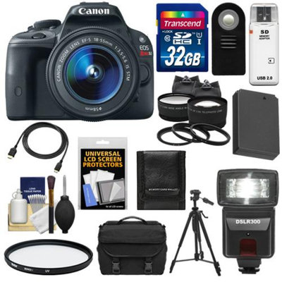 Canon EOS Rebel SL1 Digital SLR Camera & EF-S 18-55mm IS STM Lens with 32GB Card + Battery + Case + Flash + Tele/Wide Lenses + Tripod + Accessory Kit