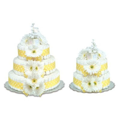 Bloomers Baby Diaper Cake Classic Yellow Gerbera Daisies 3-Tier