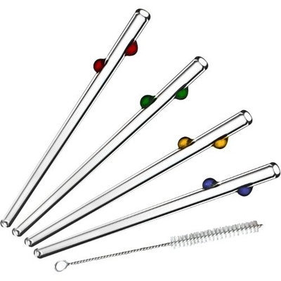 Glass Dharma Decorative Dots Multicolored 5 Piece 9.5mm 9 Inch Glass Straws and Brush Set