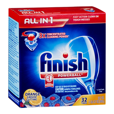 Finish Powerball All IN 1 Tabs Orange Grease Cutting Scent - 32 CT