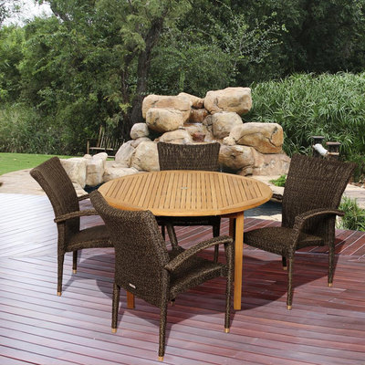 Seminole 5 Piece Teak/Synthetic Wicker Round Patio Dining Set