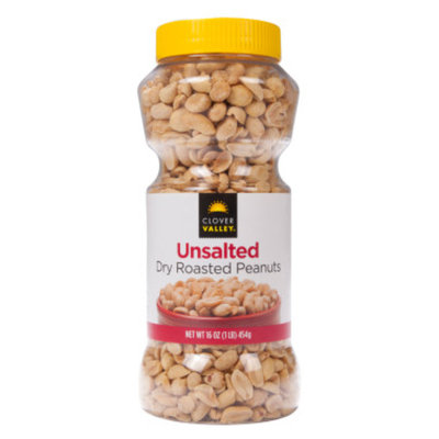 Clover Valley Unsalted Dry Roasted Peanuts, 16 oz