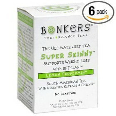 Bonkers Tea Super Skinny Tea, Lemon Peppermint, Tea Bags, 18-Count Boxes (Pack of 6)