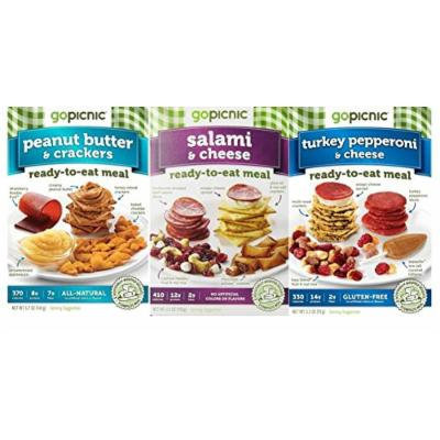 GoPicnic Ready-To-Eat Meals 3 Flavor Variety Bundle: (1) GoPicnic Turkey Pepperoni & Cheese, (1) GoPicnic Peanut Butter & Crackers, and (1) GoPicnic Salami & Cheese, 3.2-5.7 Oz. Ea. (3 Boxes Total)