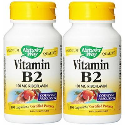 Nature's Way Vitamin B2, 100 mg Riboflavin, 100 Capsules (2 Pack)