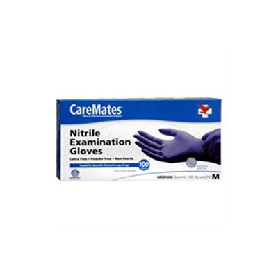 CareMates Nitrile Latex and Powder Free Gloves, Medium, 100 ea