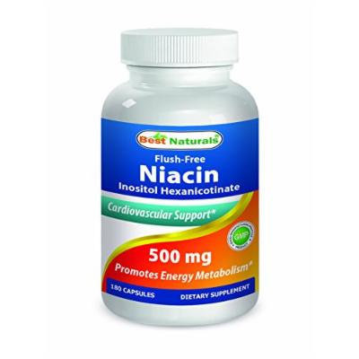 Niacin 500 mg 180 Capsules by Best Naturals - Flush Free Niacin (Vitamin B-3) - Manufactured in a USA Based GMP Certified and FDA Inspected Facility and Third Party Tested for Purity. Guaranteed!!